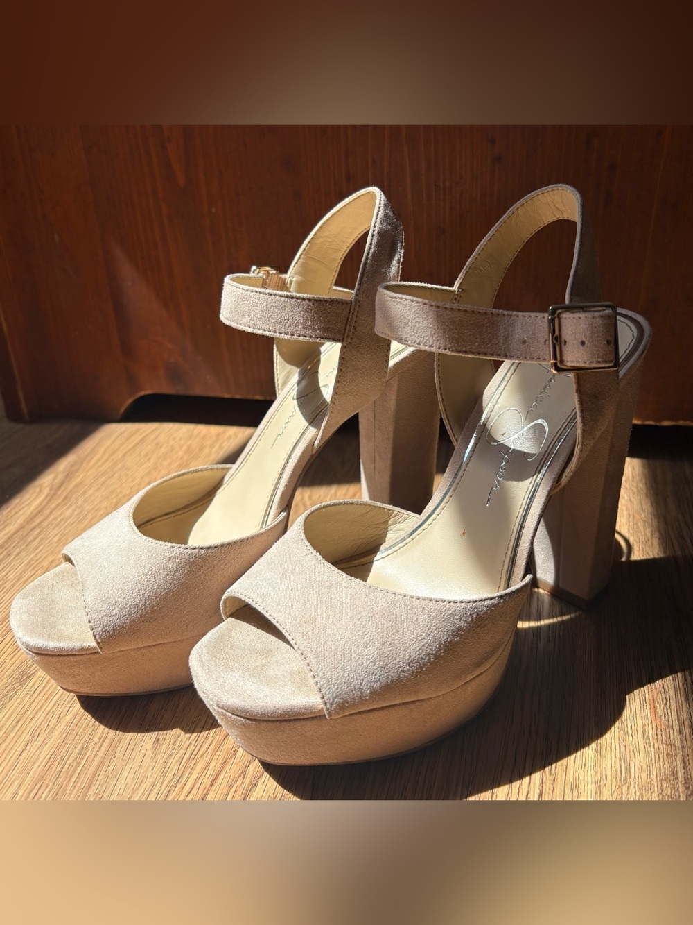 Jessica Simpson Nude Suede Platform Block Heels